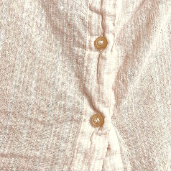 FREE PEOPLE Linen Blend Hello There Off The Shoulder  Pink White Mini Stripes XS - Picture 9 of 12